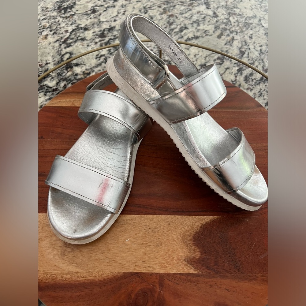PRADA silver sandals size 37 1/2.